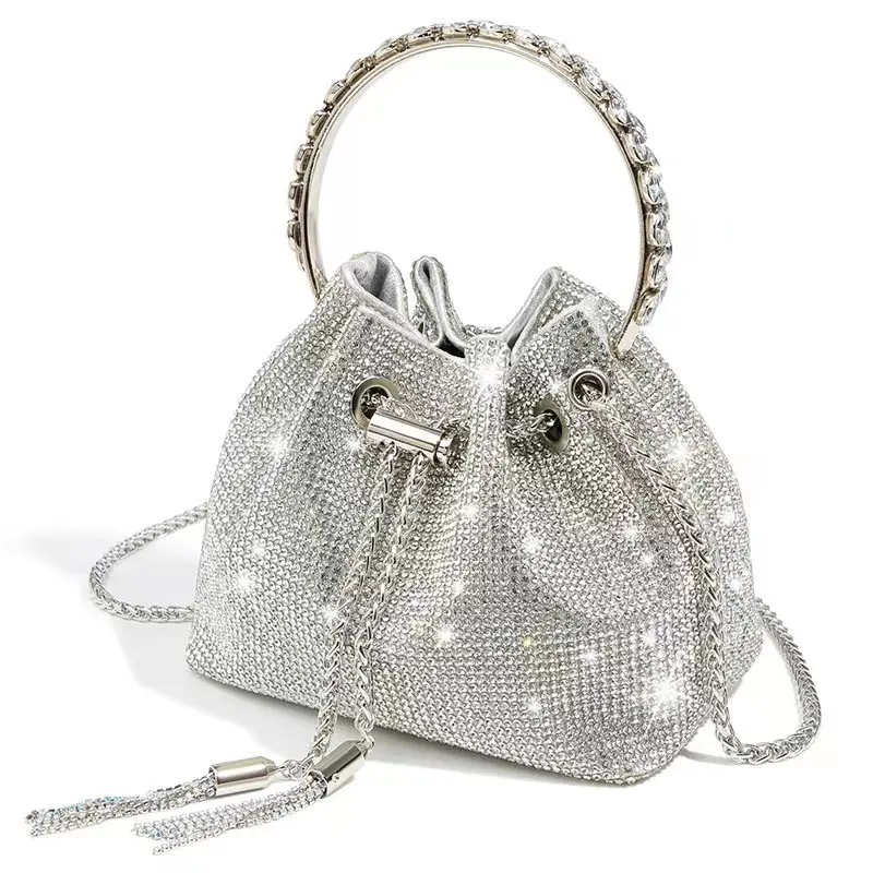 Women's bag summer new rhindiamonds bag shiny diamond-studded bucket bag niche light luxury cross-body handbag dinner bag