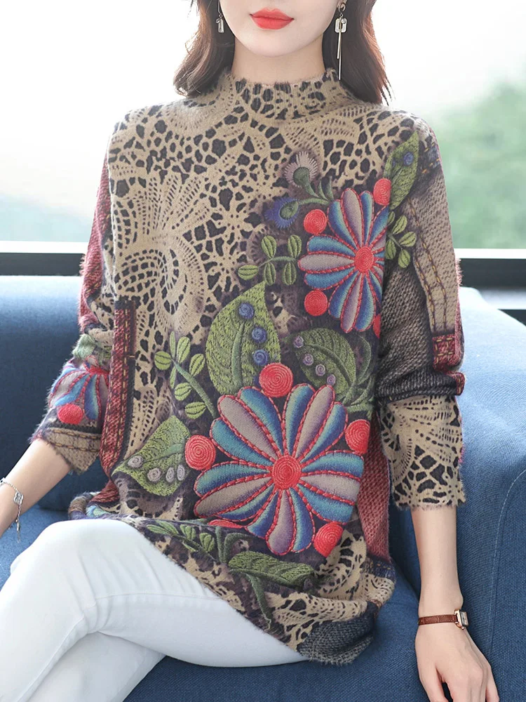 

Fashion Print Women's Sweater Autumn Winter Loose Women Clothing Warm Pullover Tops Femme Jumper High Quality Sweater For Women