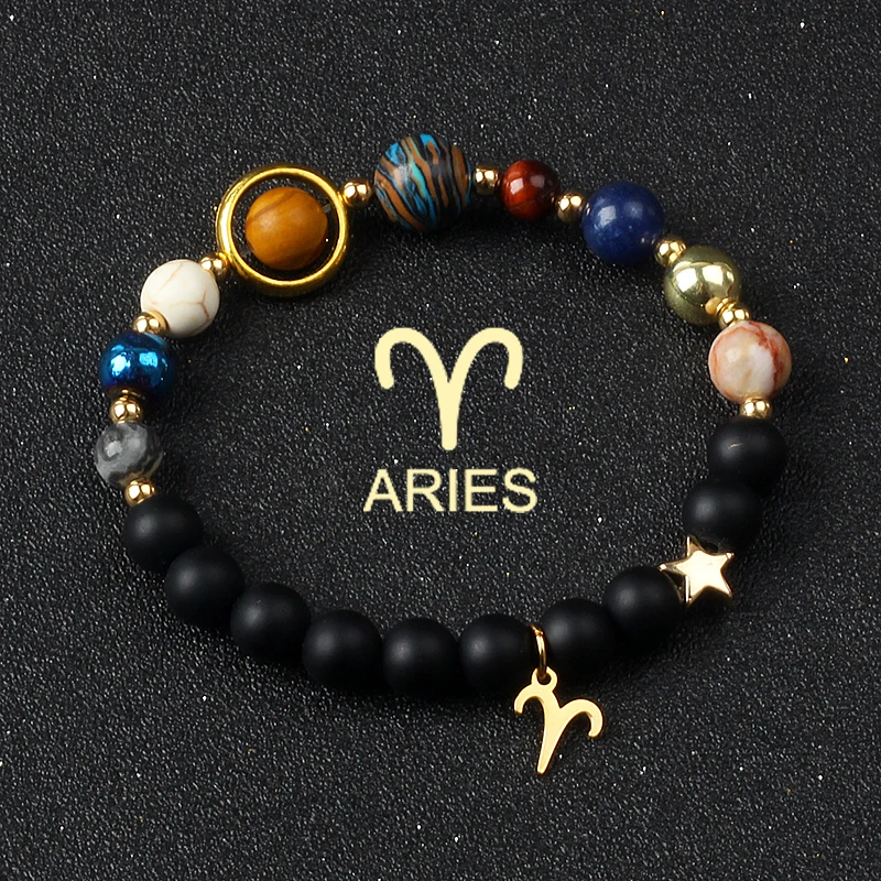 Universe Galaxy otto pianeti 12 bracciali costellazione per le donne braccialetti con sistema solare in pietra naturale bilancia gioielli vergini Leo