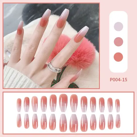 Detachable Long Coffin False Nails with Heart Clouds Designs Wearable Ballerina Fake Nail Full Nail Tips Press On Nails