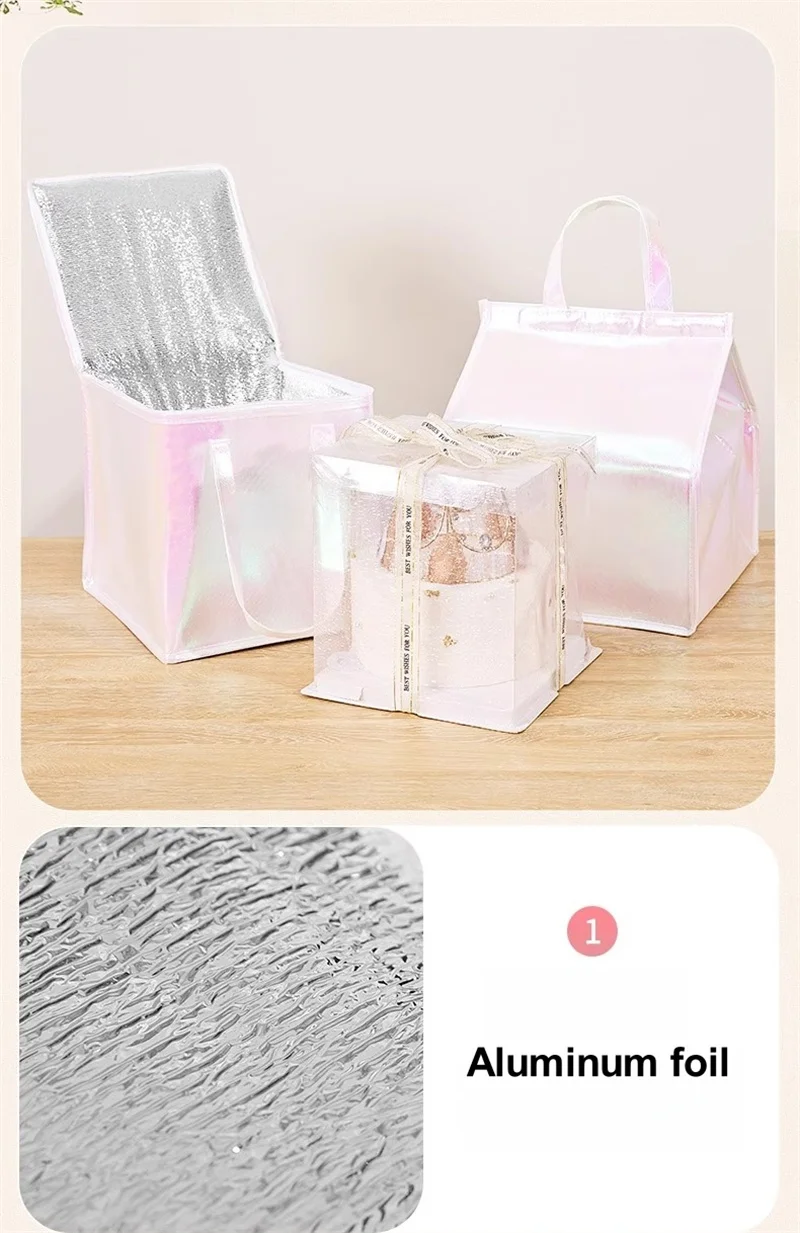 5pcs Laser Color Non-Woven Insulated Tote Bags – Portable Reusable Fabric Pouches for C... - SKU NITB1849 - UGI Packaging