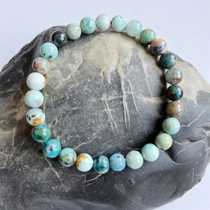 

8MM Hubei Phoenix Turquoise Bracelet Undyed Natural Stone Vintage Bead Hand Row Gemstone for Women Jewelry Chrysocolla Braslet