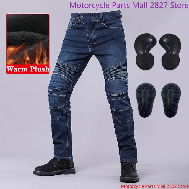 Winter Autumn Motorcycle Jeans Outdoor Riding Warm Plus Plush Windproof Drop-resistant Motorbike Pants With Protective Gear