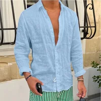 Men's Linen Shirt Casual Long Sleeve Collared Beachwear Solid Color Daily Spring Summer Fashion Top Quality Chinese Manufacturer