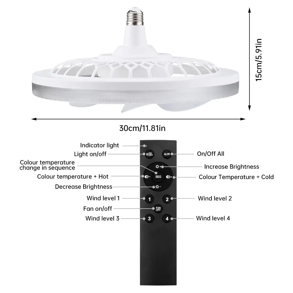 45W LED Fan Light LED Lamp Bead E27 Screw Fan Light Remote Control Wall Control Bedroom Ceiling