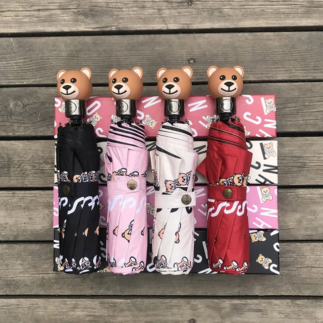 Automatikus Összecsukható Nő Esernyő Szélálló Utazás Kompakt Uv -Védelem Parasol Márka Bear Head Aranyos Paraguas Compact