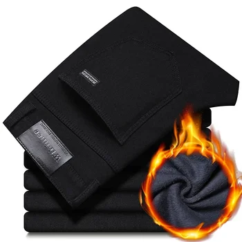 Wthinlee Brand Brushed Jeans  Winter Jeans Men Slim Fit Stretch Thick Velvet Pants Warm Jeans Casual Fleece Trousers Male 1