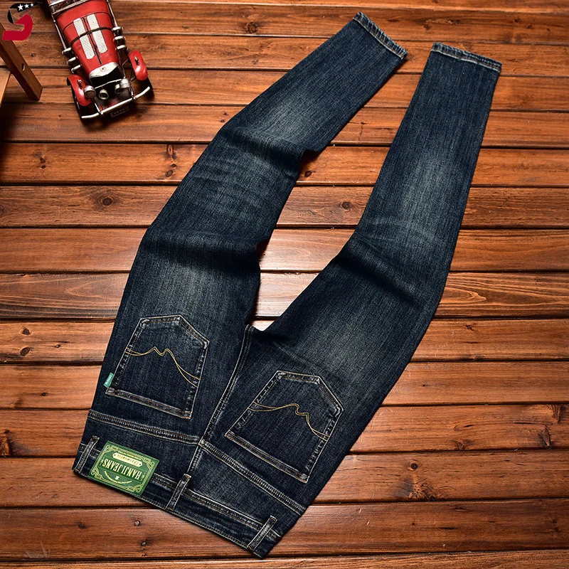 Simple fashion high-end jeans men's autumn and winter classic slim fit ankle-tied trendy versatile casual stretch denim pants 4