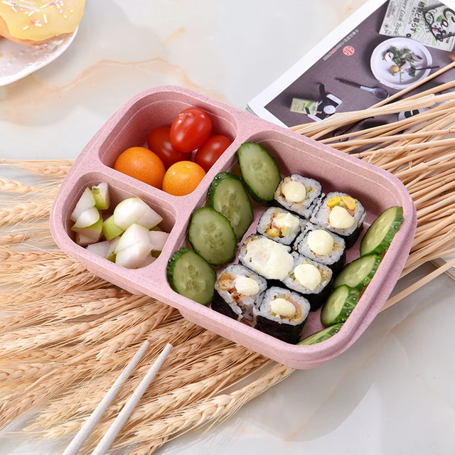 Lunch Box With Tableware, Square Divided Microwave Oven Bento Box