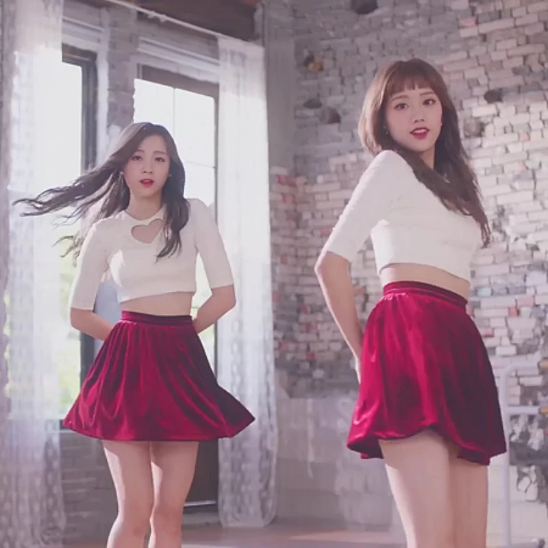 Kpop Korean Girls Group Women College Style White Hollow Slim Short Sleeve T-shirt Crop Tops Red Mini Skirt Women Two Piece Set
