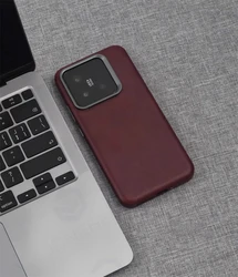 Premium Deluxe PU Leather Magnetic Case - Retro Business Shockproof Cover with Lens Protector for Xiaomi 15 Pro (Red LTPW CC)
