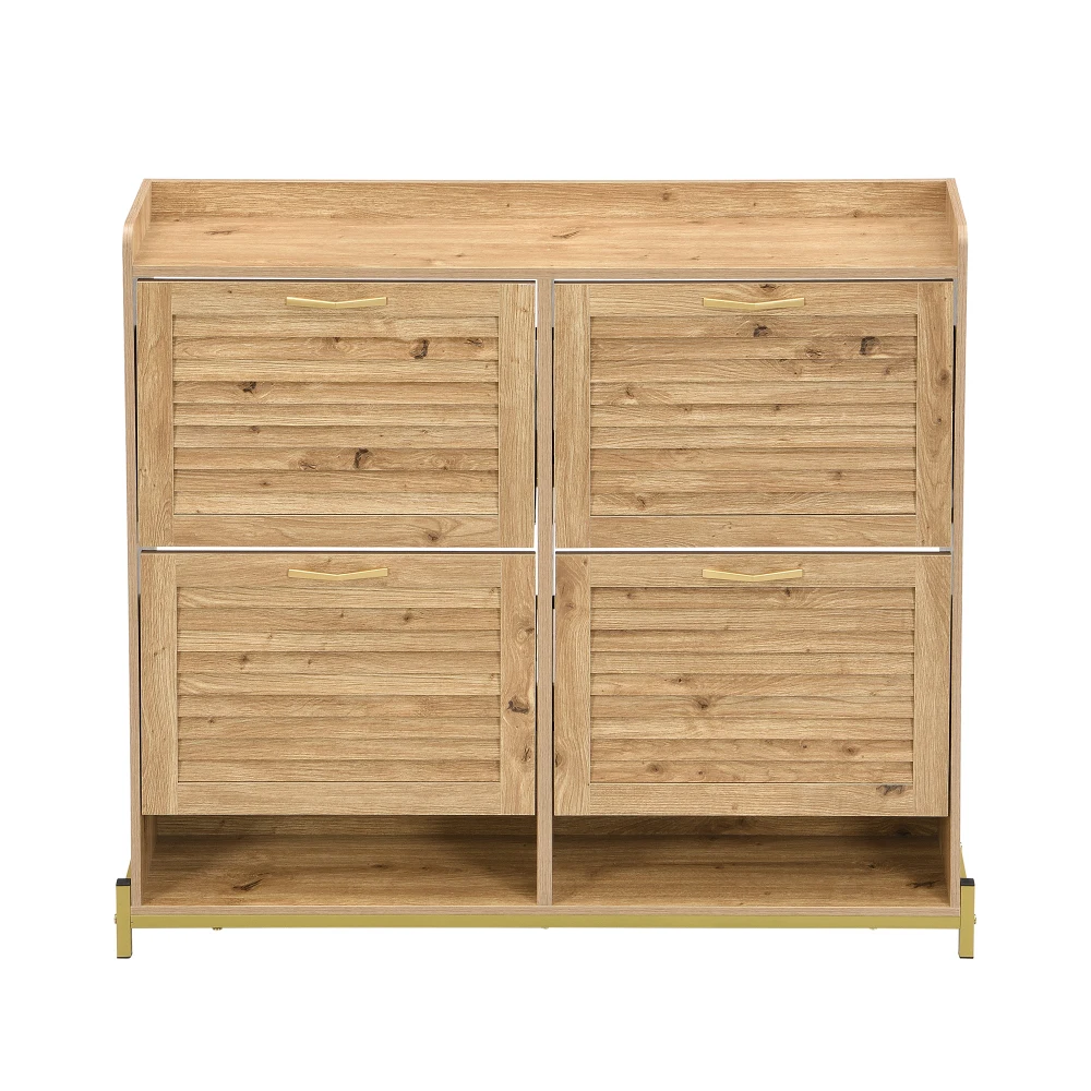 Multifunktionaler moderner Schuhschrank mit Holztüren – 4-türiger, stabiler Schuh-Organizer mit Metallrahmen und Regal, platzsparende Aufbewahrung – Detail 19
