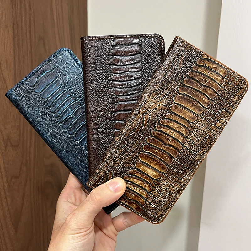 Etui Z Pazurami Strusimi Na Samsung Galaxy S23 Plus Ultra S22 S21 Fe S20 S10E S10 Lite S9 Pokrywa Magnetyczna Ze Skóry Bydlęcej