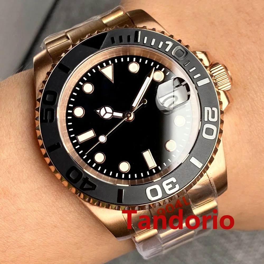 Tandorio 40mm Sapphire Glass Black Dial NH35A Automatic Rose Gold Mens Watch - Picture 8 of 10
