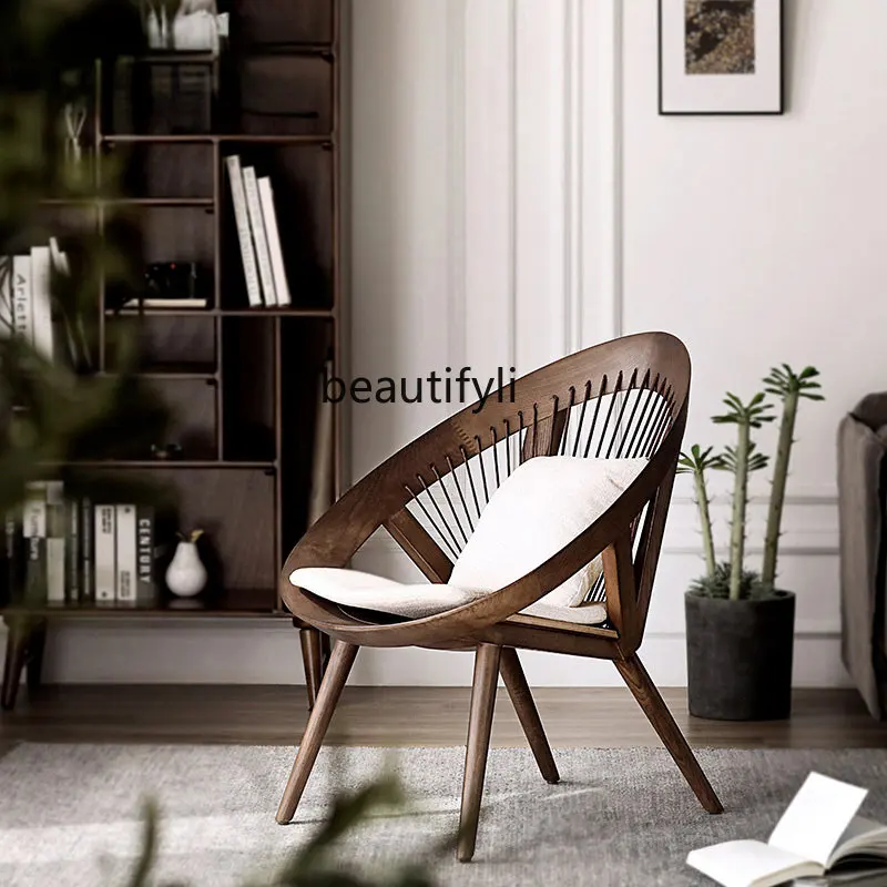 

yj Nordic Retro Mid-Ancient Chair Solid Wood Armchair Leisure Armchair