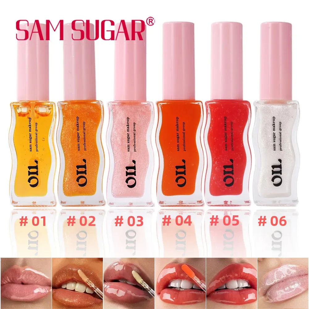 SAM SUGAR Honey Infused Hydrating Lip Oil 8ml Long Lasting Moisturizing Liquid Lip Gloss 6 Colors Temperature Makeup Cosmetics