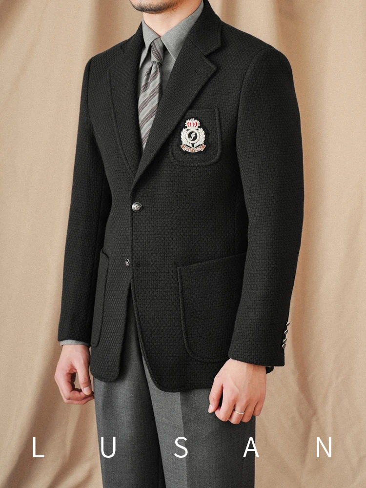 Mr. Lu San Gentry Black IVY Badge Slim-fit Suit Thick Winter Warm Commuter Fashion Blazer 3