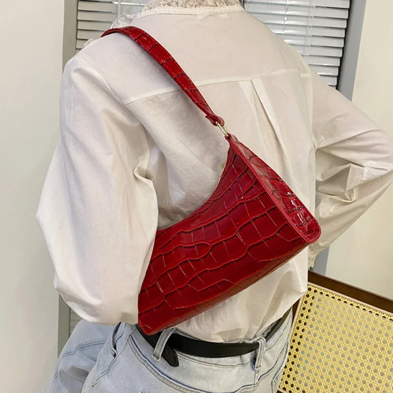 Alligator Pattern PU Leather Handbag - Womens Small Armpit Messenger Bag