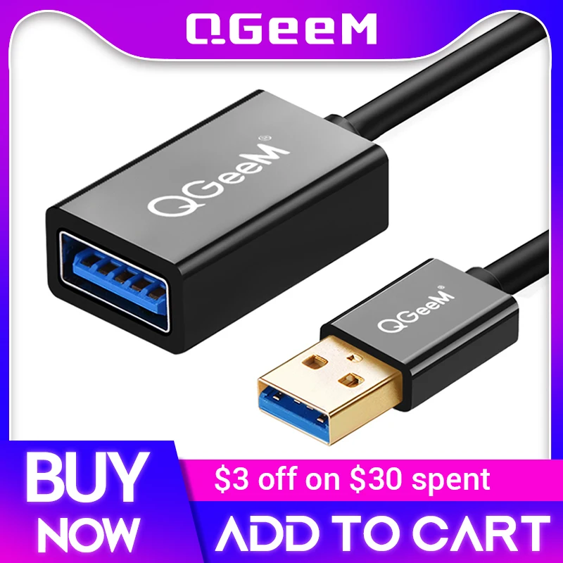 QGeeM USB Extension Cable Cord Super Speed USB 3.0 Cable Male to Female 1m 2m 3m Data Sync 2.0 Extender Cord Extension