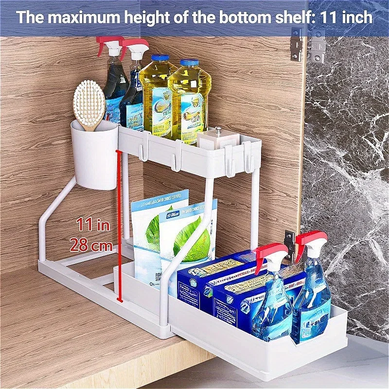 Bathroom Kitchen Multi-Layer Pull-Out Storage Rack Clutter Organizer Sink Area Seasonings