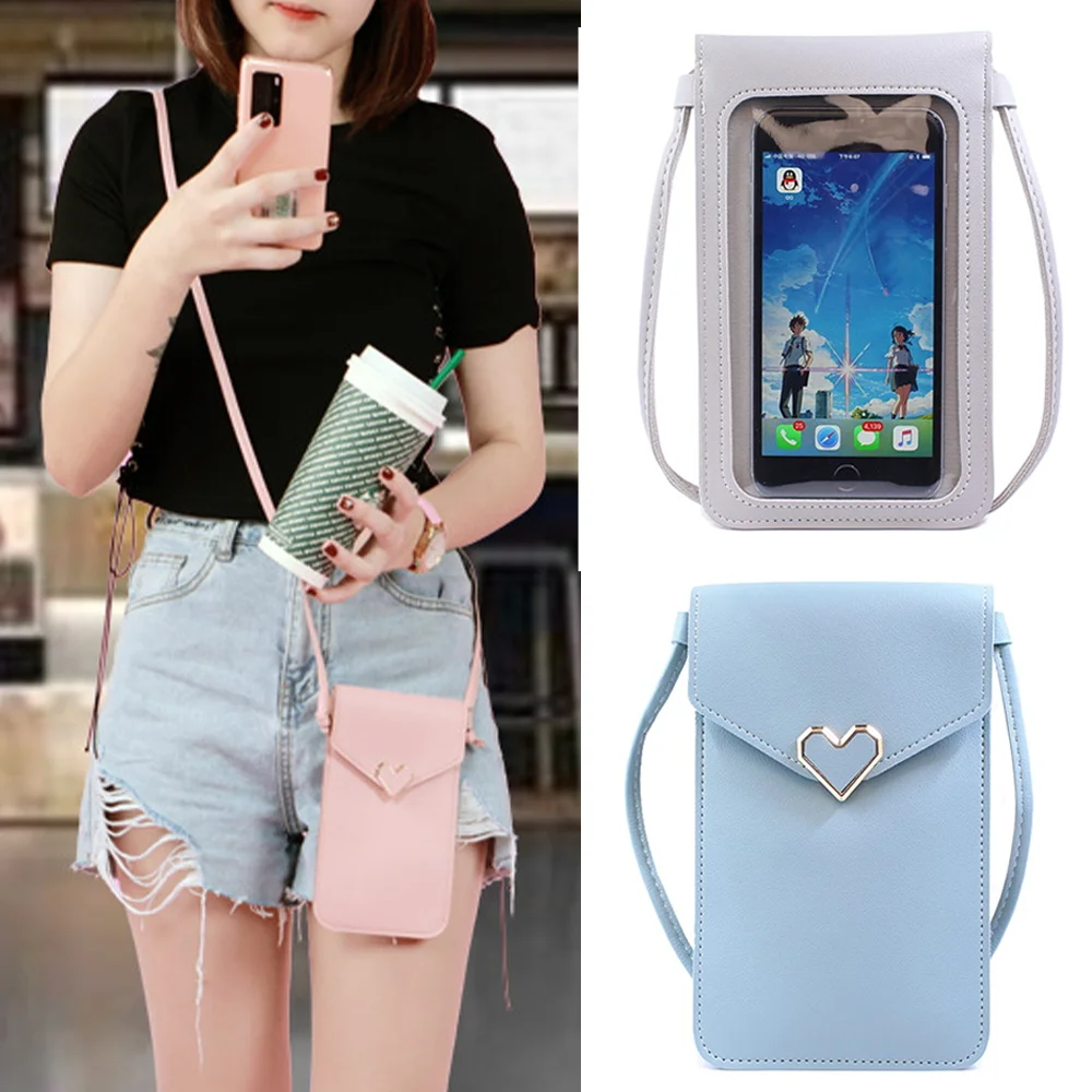 Vintage Women Touch Screen Mobile Phone Bags Soft Synthetic Leather  Messenger Purse Ladies Solid Color Satchels Female Pocket - AliExpress