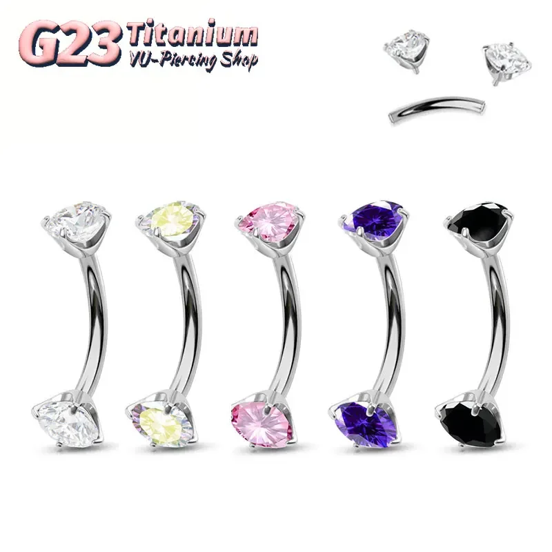

F136 Titanium wholesale punk Classic Eyebrow Piercing Inlaid Opal Zircon 16G Internal Thread Banana Curved Lip Piercing Jewelry