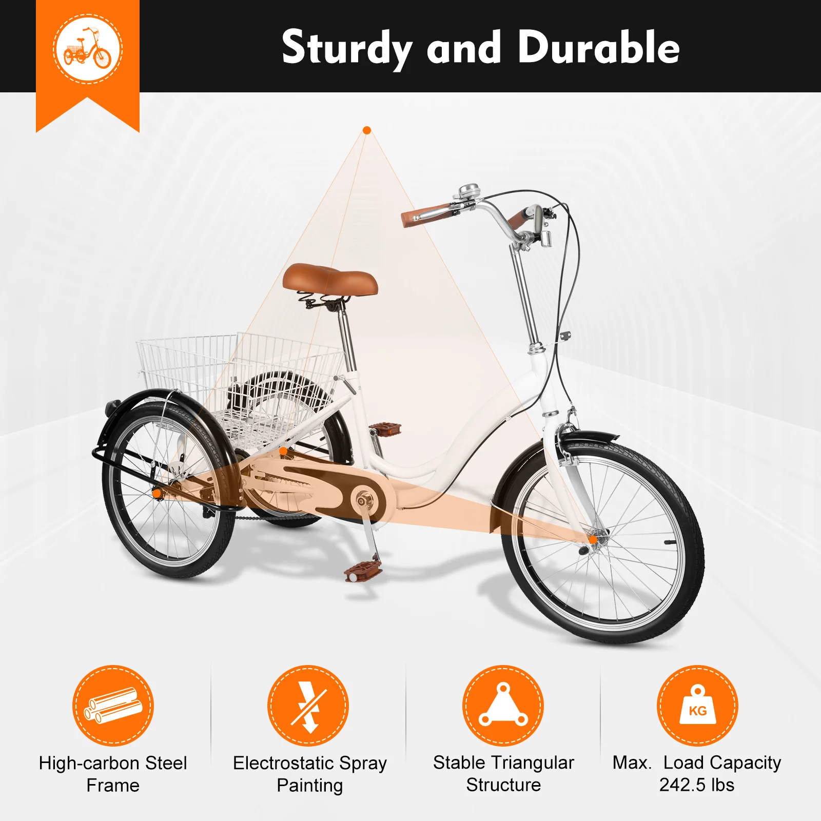 20 Inch Wheel Bicycle Adult Single Speed Tricycle Trike Bike for