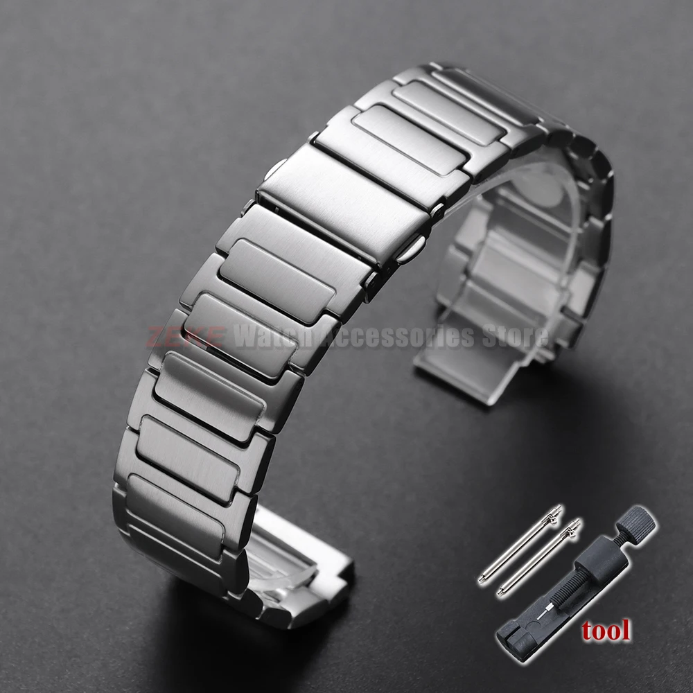 Premium Solid Stainless Steel Watch Strap with Quick Release Folding Buckle - Silver & Black Metal Band