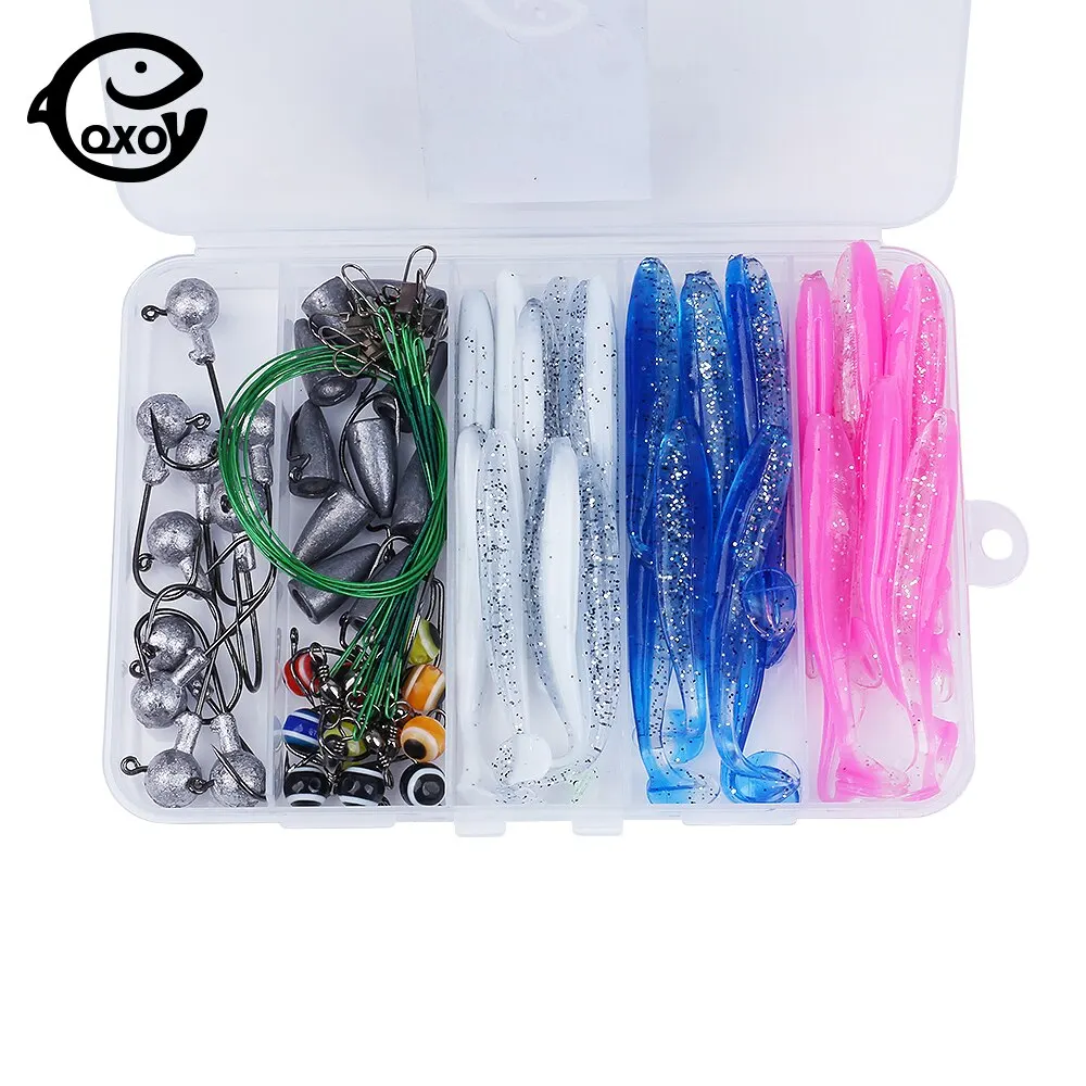 QXO Soft Lure Silicone Bait Fishing With Hooks Line Eye Fish 80pcs/Box  Accessories Tools Storage Box Artificial Bait Winter