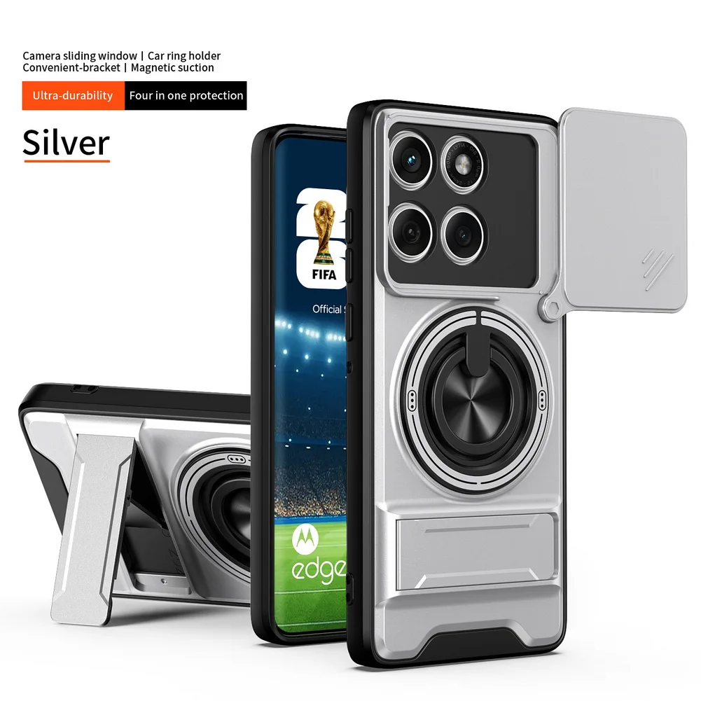 Versatile 2-in-1 Ring Grip Case with Built-in Magnetic Car Holder and Push-Pull Lens Protection