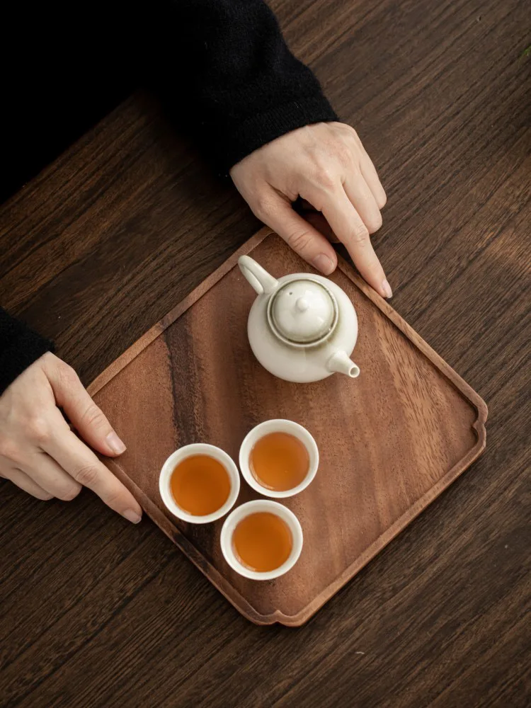 Wooden serving tray tea tray Natural Texture Rectangle Wooden Tea Tray Serving Table Plate Snacks Food Storage Dish for Hotel Home