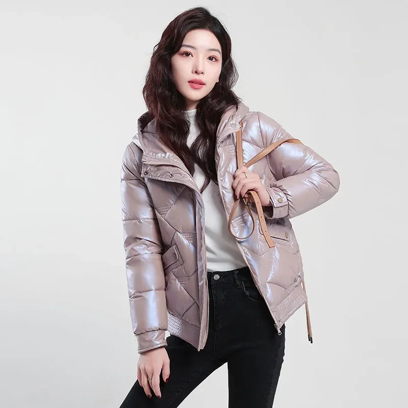 

Зимняя куртка, новинка 2023, женские парки, пальто, Толстая глянцевая пуховая хлопковая куртка, Женская Студенческая короткая теплая парка с хлопковой подкладкой, верхняя одежда