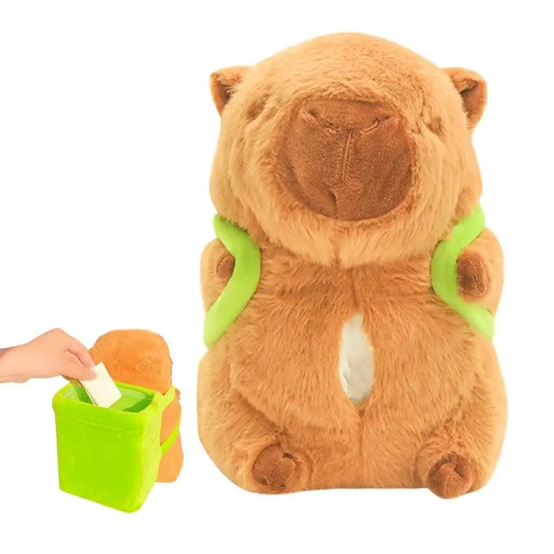 

Car Armrest Garbage Can 2-in-1 Capybara Design Car Tissue Dispenser Waterproof Multifunction Cartoon Animal Tissue Holder