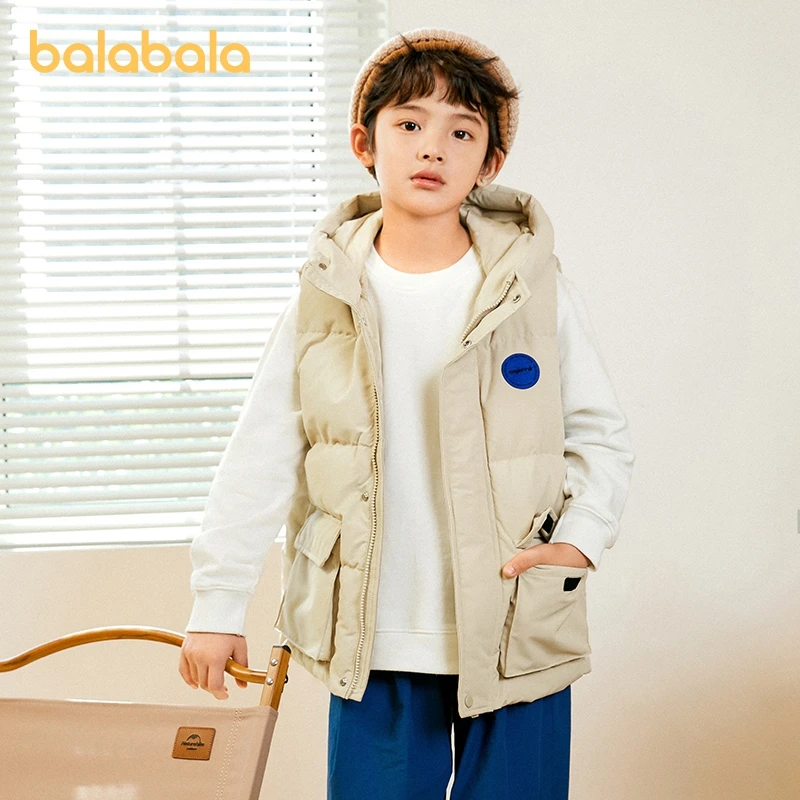 

Balabala Kids Unisex Down Vest Winter Clothing Warm Trendy Stand Collar Fashion Vest