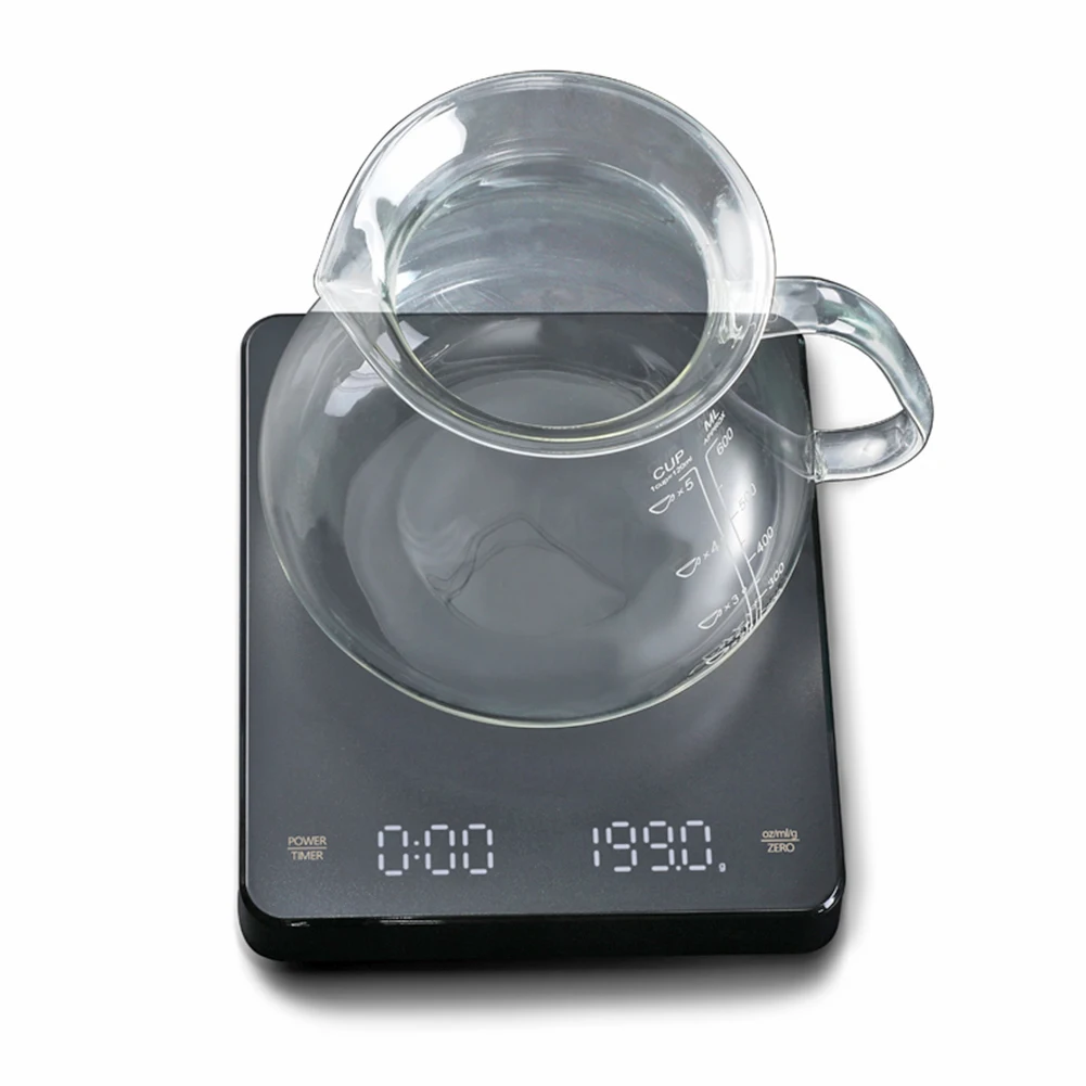 스마트 드립 커피 체중계, 타이밍 휴대용 전자 가정용 주방 체중계, 3kg/0.1g