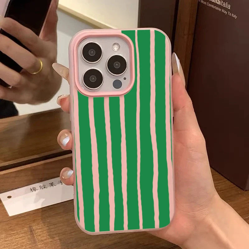Green Striped 2-In-1 Design Simple Phone Case