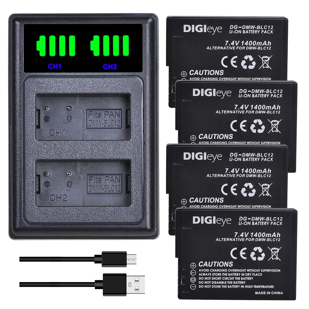 Dmw-Blc12 Blc12E Dmw-Blc12Pp Batteria + Smart Caricatore Doppio Per Panasonic Lumix Dmc-Dmc-Fz200 Fz1000 Fz2500 G5 G6 G7 Gx8 G85 Dmc-Gh2