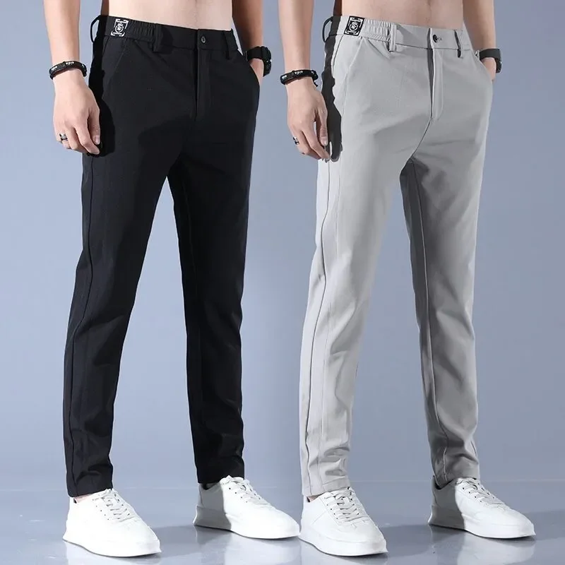 

New Men's Ice Silk Trousers Solid Color Mid-waist Loose Breathable Straight Leg Casual Pants Thin Quick-drying Sweatpants Men