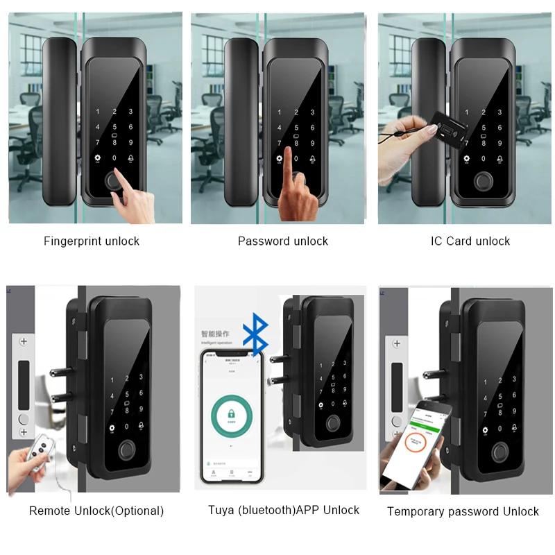Waterproof Glass Door Fingerprint Lock Outdoor Password Lock Free Opening Framed Door Rainproof Storefront Electronic Smart