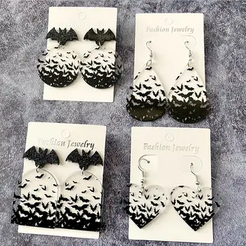 여성용 흩어진 검은 박쥐 귀걸이, 유령 할로윈 쥬얼리, 투명 라운드 하트, 눈물 방울 아크릴 귀걸이, 고딕 도매