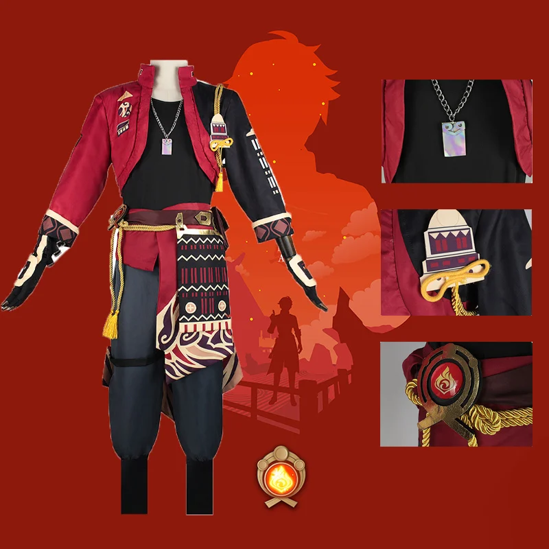 Thoma Cosplay Game Genshin Impact Halloween Party Costume Cosplay Parrucca Guanto Copricapo Vestito Thoma Genshin Adulto