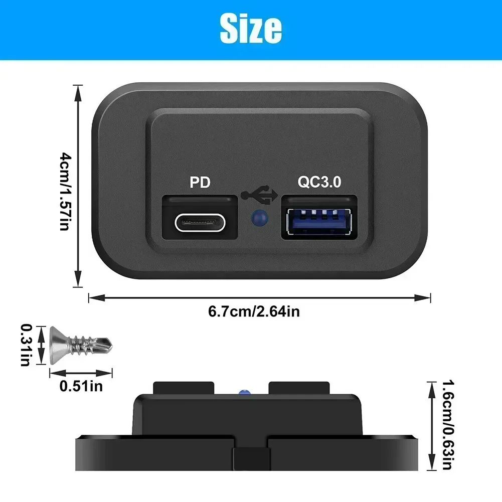 Camper Charging Socket For RV Bus Motorhome 12/24V PD+QC3.0 Dual Ports Fast Charger Plug Dustproof Power Outlet Accessories