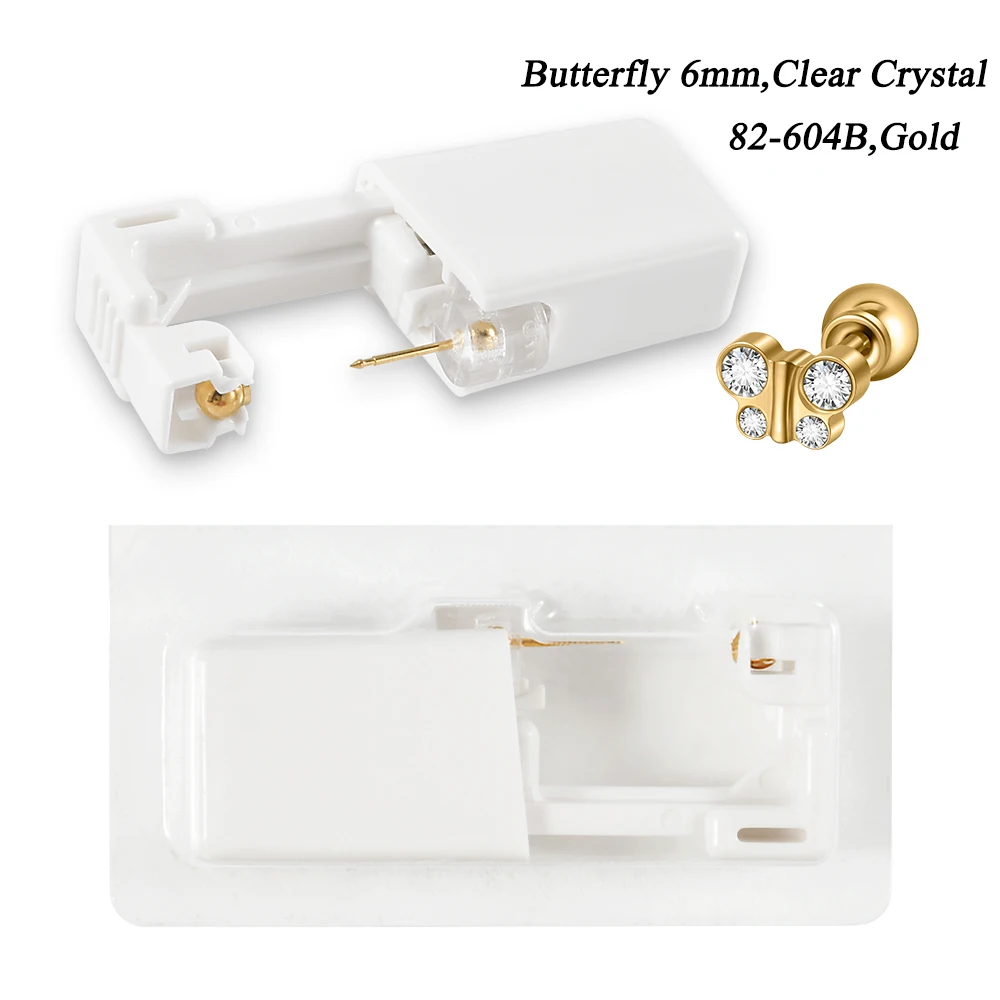 24pcs/Box Disposable Ear Piercing Gun Safe Ball Clasps Mini Daisy Crown Earring Piercer Machine Tool For Adult Kids Wholesale