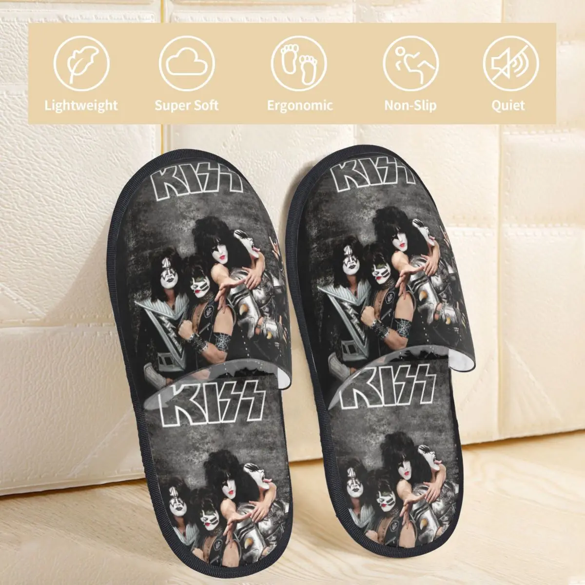 Crazy Rock Kiss Band Furry Slippers Non-slip Cozy Memory Foam Slides Bedroom 2