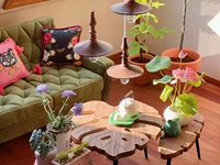 1/6  Dollhouse mini model toy ornaments Living Room Kitchen Accessories  a leaf tea table/stool three-piece suit 2
