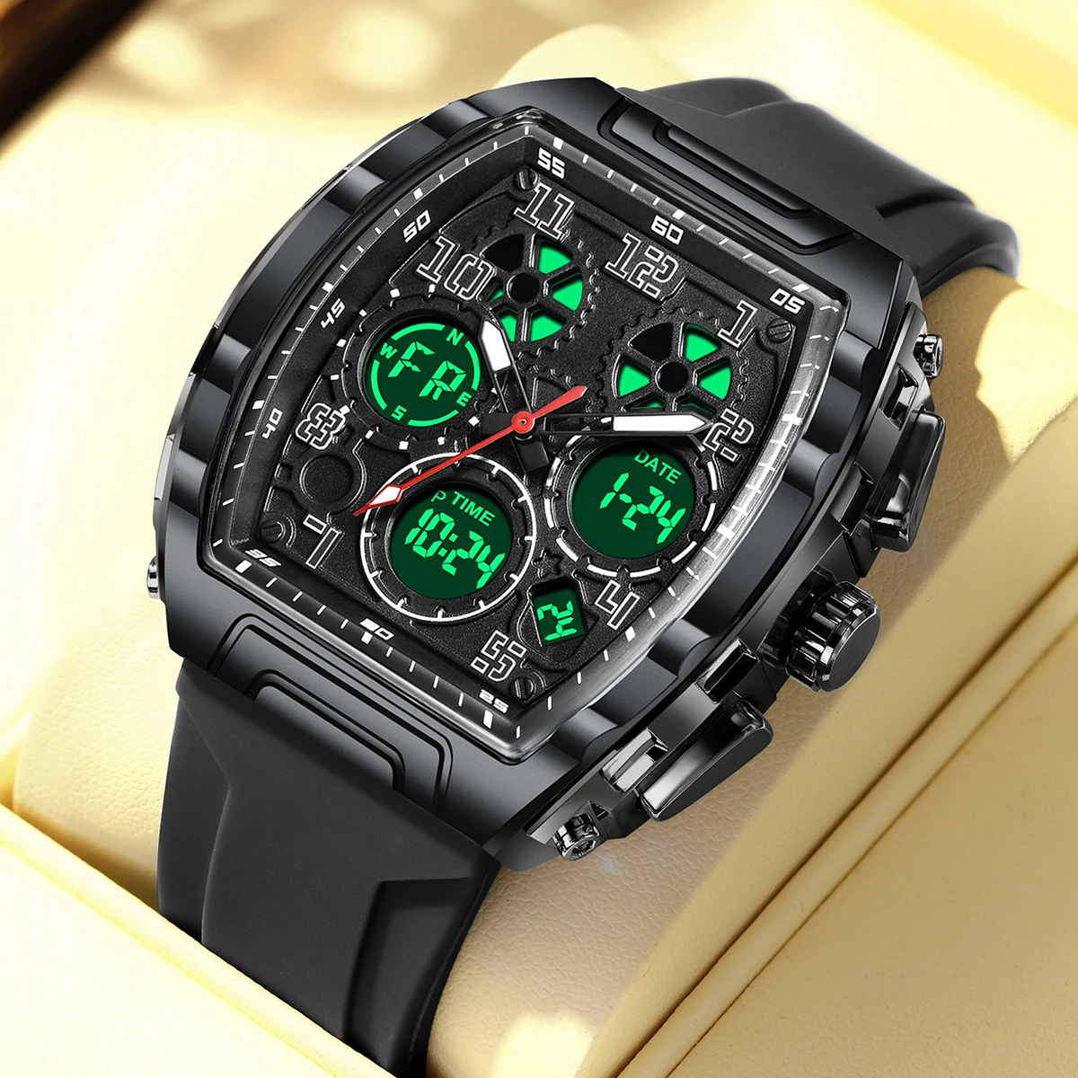 New Original FOXBOX Top Brand Luxury Mens Watches Square Silicone Analog Digital Watch Men Waterproof Sports Quartz Chronograph