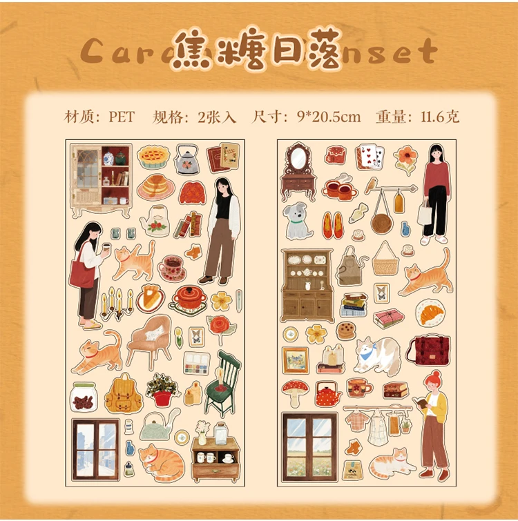2sheets Creative Character Life Small Pattern PET Stickers DIY Diary Phone Case Scrapbook Aesthetics Stationery Stickers