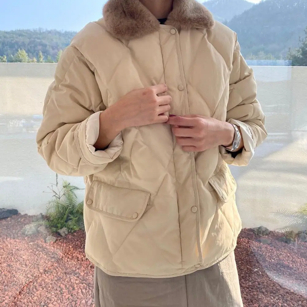 Faux Fur Collar Female Jacket Winter Jacket Thick and Warm Ladies 2022 New OL Retro Elegant Solid Color Single-breasted Jacket