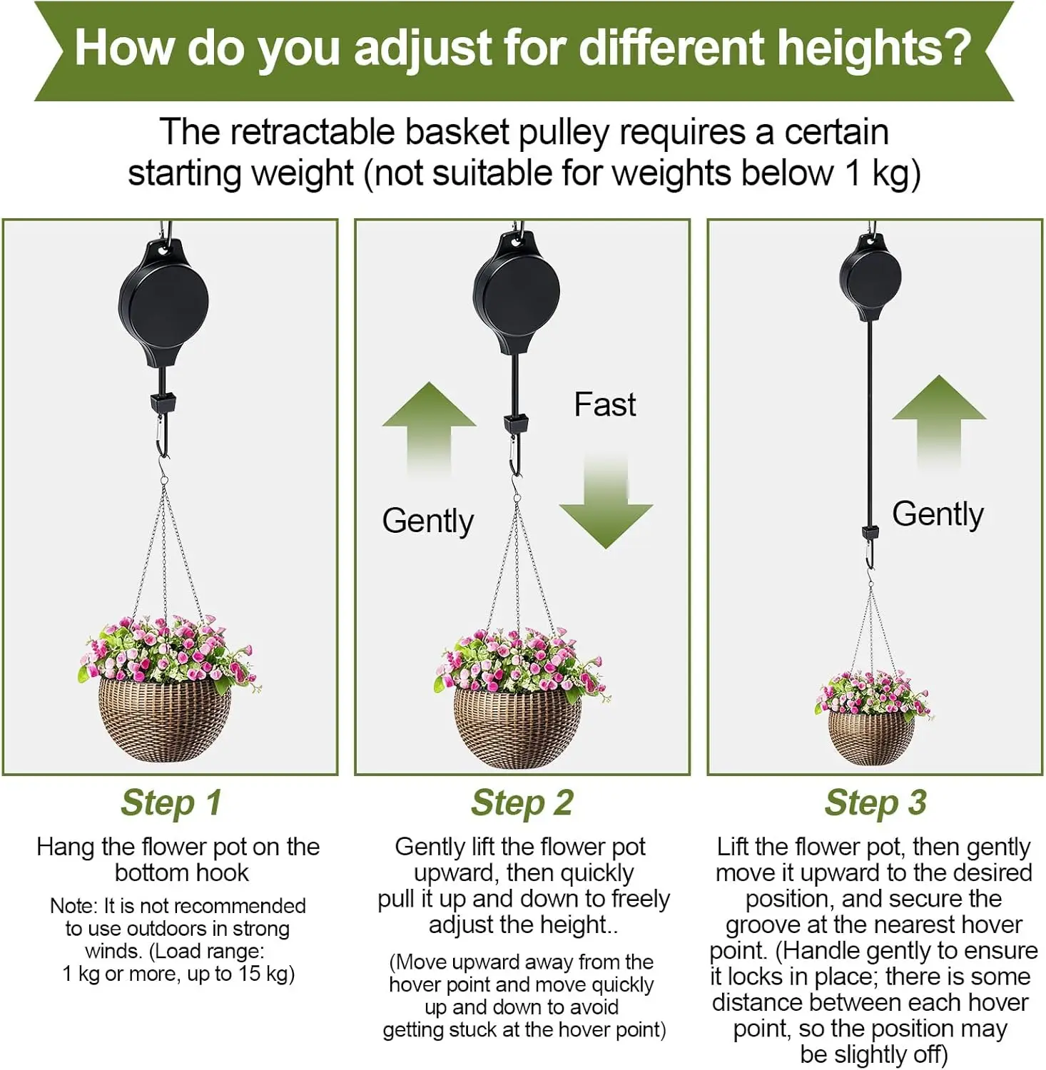 Retractable Heavy Duty Outdoor Plant and Flower Pot Hanger