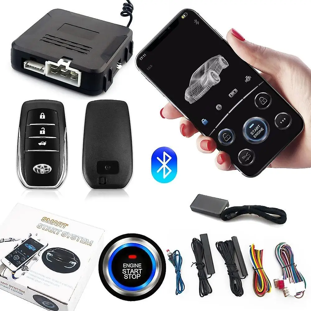 

Smart BT Phone APP Control PKE Keyless Entry Engine Start Alarm System Push Button Remote Starter Stop Auto Anti-theft System